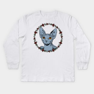 Sphinx Cat in Rose Circle Kids Long Sleeve T-Shirt